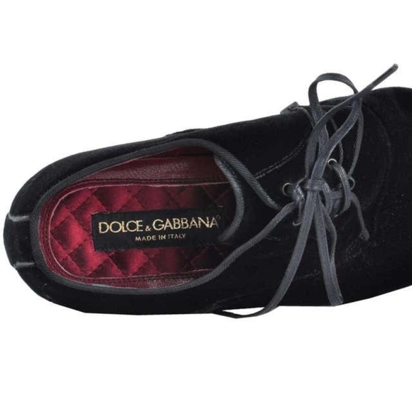Dolce & Gabbana - RUNWAY Baroque Velvet Shoes Black/Red-8 - Picture 5 of 13